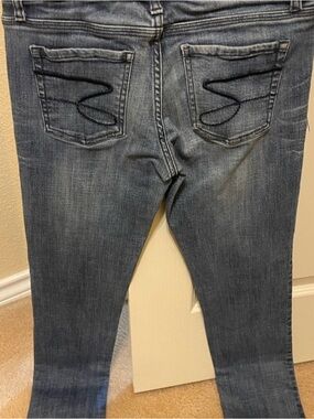 7 For All Mankind Women's Skinny Jeans in Faded Blue with Black Stitching